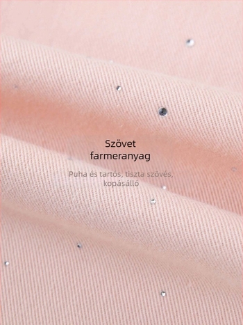 100% pamutból készült laza szabású, egyenes fazonú női farmer köves díszítéssel, plusz méret, 2025 tavasz