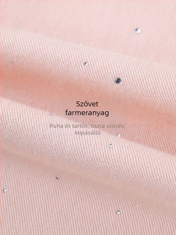100% pamutból készült laza szabású, egyenes fazonú női farmer köves díszítéssel, plusz méret, 2025 tavasz