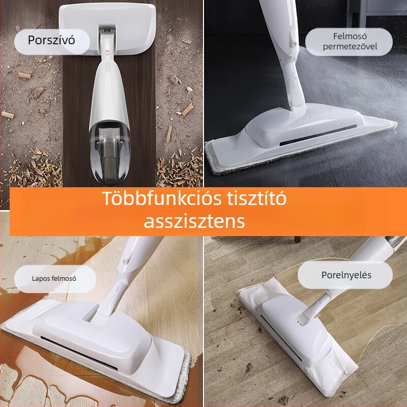 Négy az egyben: otthoni használatra tervezett permetezős síkfejes mop száraz és nedves tisztításhoz, poros mop