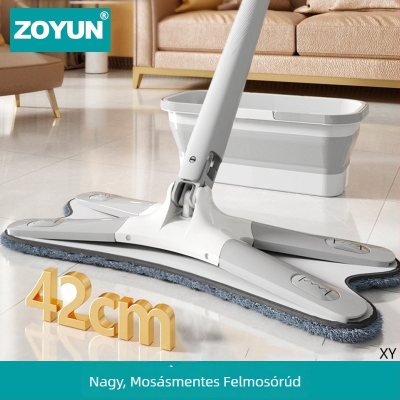 42 cm pillangó alakú lapos felmosó, érintés nélküli mosás, kimosóvödörrel a padló könnyű tisztításához