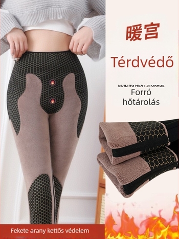 Női grafén leggings fekete‑arany színben, fleece béléssel, extrán vastag, hőtartó, hasat szűkítő téli viselet