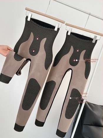 Női grafén leggings fekete‑arany színben, fleece béléssel, extrán vastag, hőtartó, hasat szűkítő téli viselet