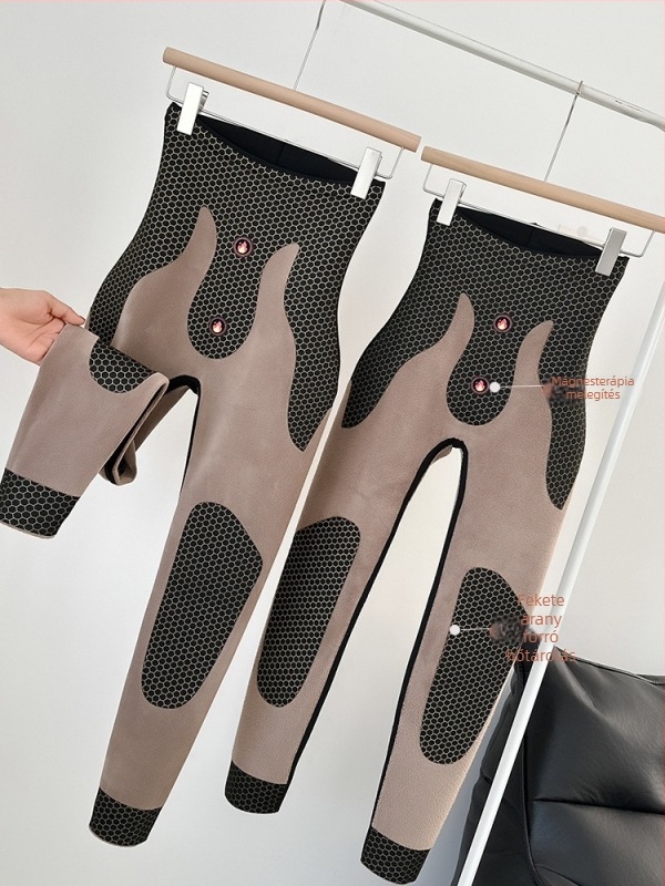 Női grafén leggings fekete‑arany színben, fleece béléssel, extrán vastag, hőtartó, hasat szűkítő téli viselet
