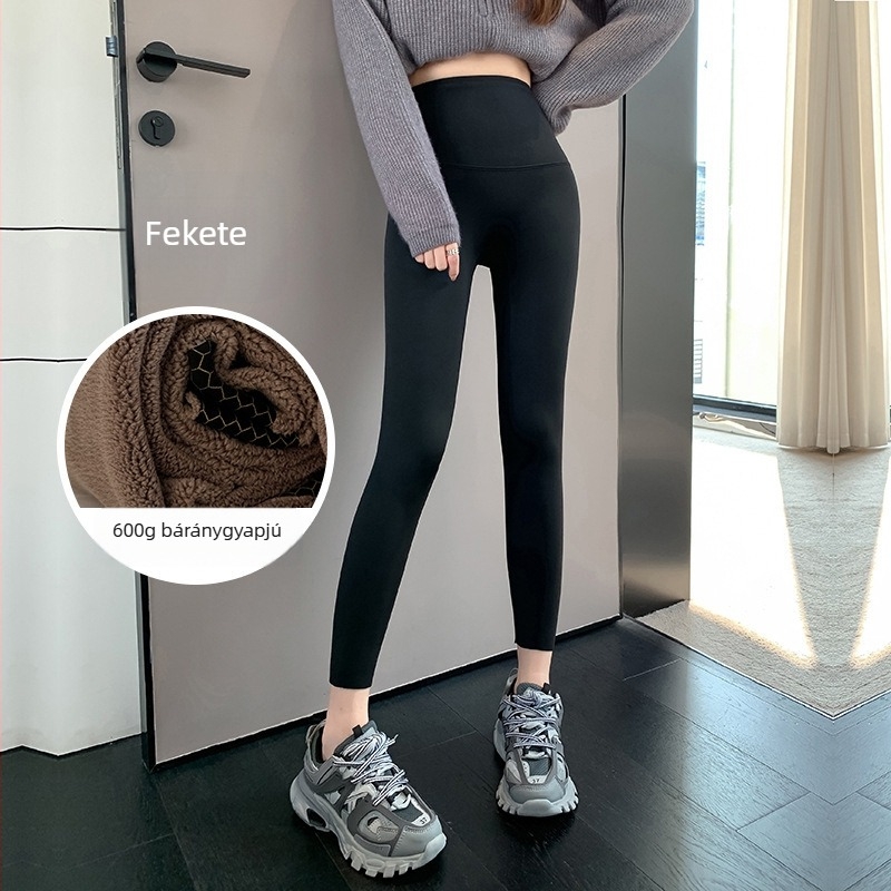 Női grafén leggings fekete‑arany színben, fleece béléssel, extrán vastag, hőtartó, hasat szűkítő téli viselet