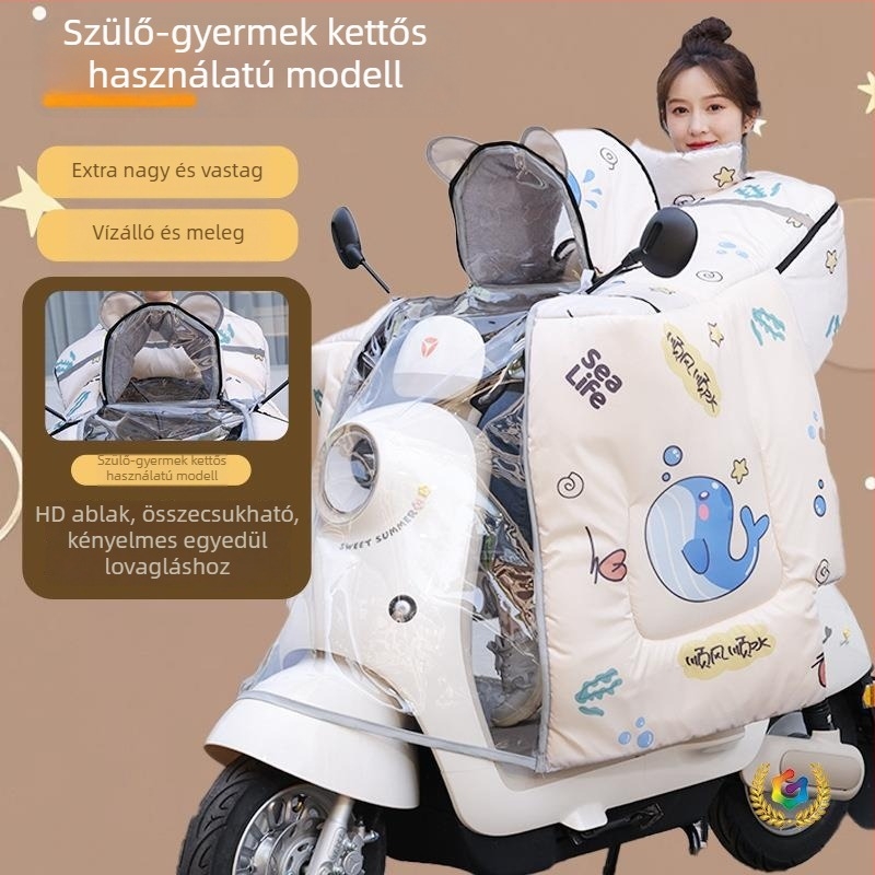 Szülő–gyermek stílusú köpeny elektromos robogóhoz, téli fleece-betétes, vastag, meleg, vízálló, 2025-ös modell