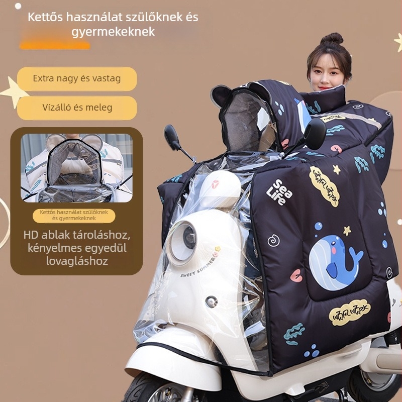 Szülő–gyermek stílusú köpeny elektromos robogóhoz, téli fleece-betétes, vastag, meleg, vízálló, 2025-ös modell