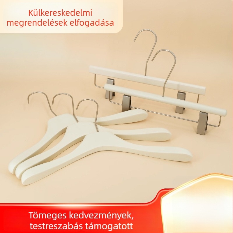 Tömör fából készült ruhaakasztó, vastag kivitel, nem hagy nyomot a ruhákon, csúszásmentes, nadrág- és nyakkendő tartó, otthoni használatra