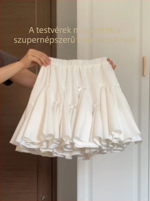 Chenille szövetű masnis szoknya – magas derék, A-vonalú, rövid, fodros szegéllyel, balett ihletésű