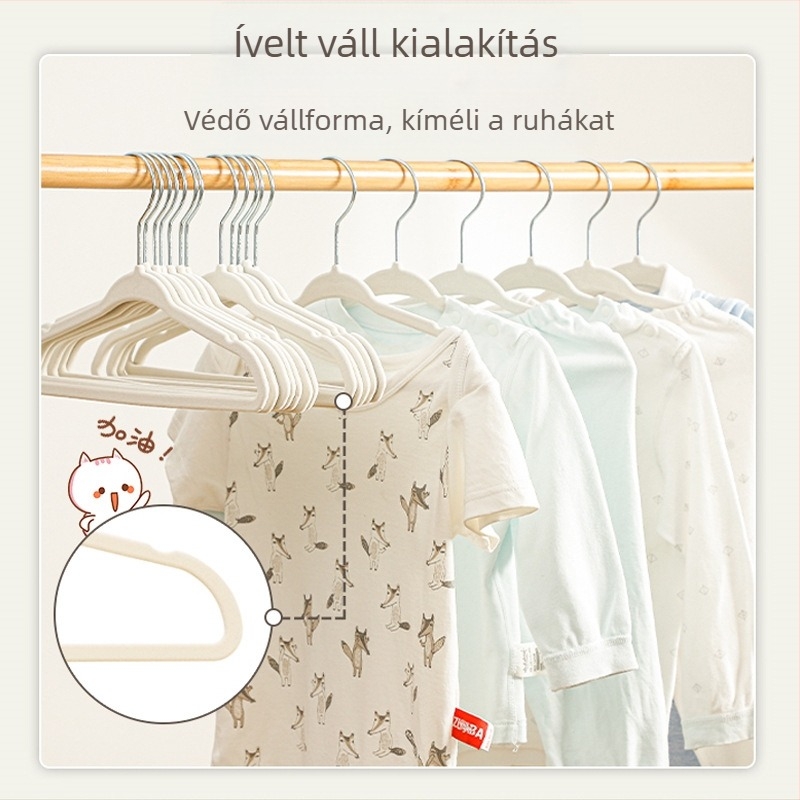 Gyerekek ruháihoz való csúszásmentes flockált műanyag vállfa, helytakarékos tárolás – szervező által ajánlott
