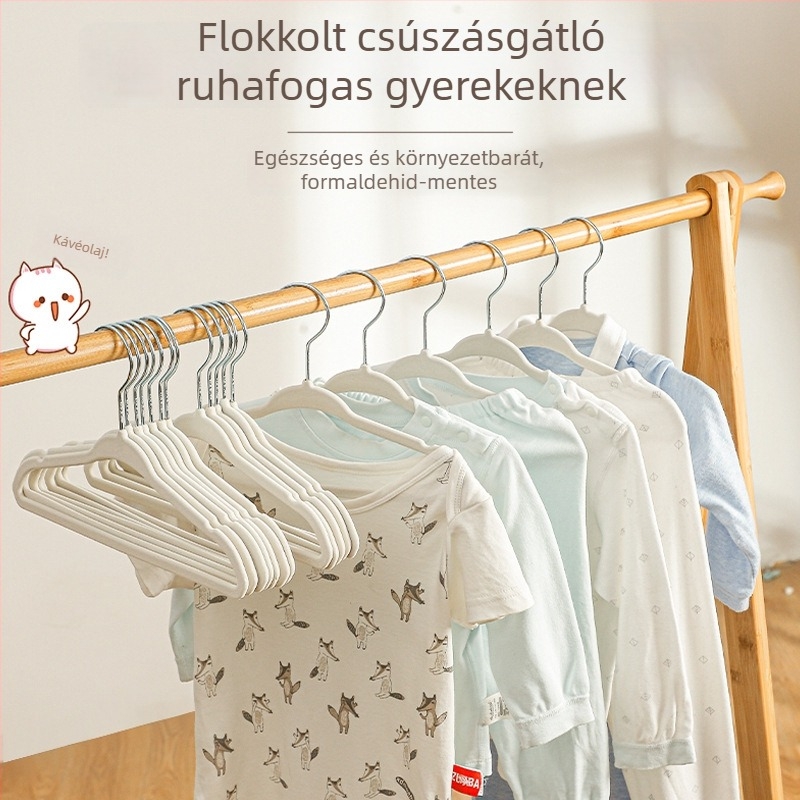 Gyerekek ruháihoz való csúszásmentes flockált műanyag vállfa, helytakarékos tárolás – szervező által ajánlott
