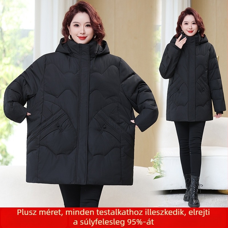 Plusz méretű női téli kabát fleece béléssel, vastag meleg kabát, cipzárral és levehető kapucnival