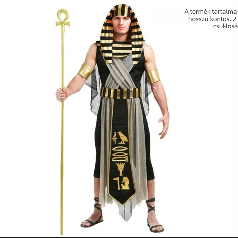 Halloween-jelmez: Egyiptomi fáraó és Kleopátra – etnikai retro cosplay felnőtt jelmez (herceg és hercegnő pár)