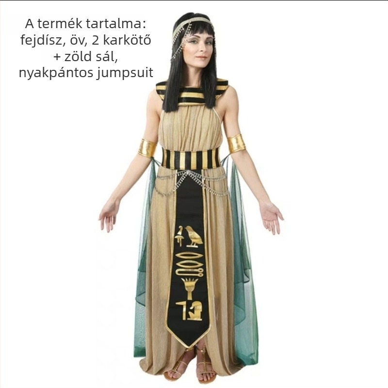 Halloween-jelmez: Egyiptomi fáraó és Kleopátra – etnikai retro cosplay felnőtt jelmez (herceg és hercegnő pár)