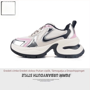 Bailu-stílusú ezüst női dad sneakers, vastag talppal és magasság-növelő dizájnnal