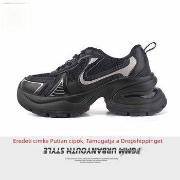 Bailu-stílusú ezüst női dad sneakers, vastag talppal és magasság-növelő dizájnnal