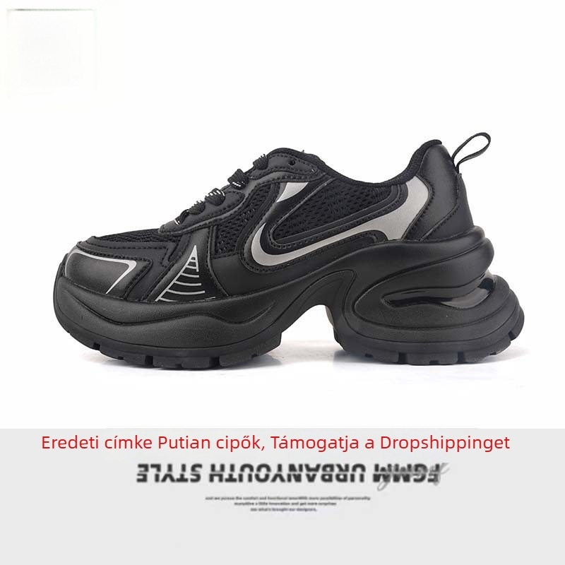 Bailu-stílusú ezüst női dad sneakers, vastag talppal és magasság-növelő dizájnnal