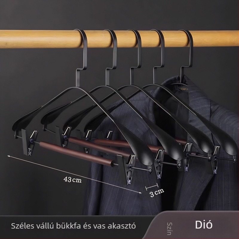Kiváló minőségű tömörfa ruhakasztó széles vállakkal, gardróbhoz és öltözőhöz