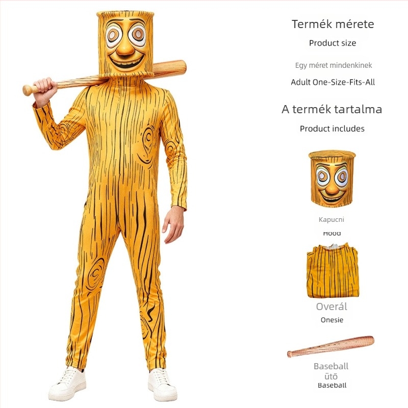 Narancssárga stickman cosplay ruha Halloweenre – uniszex overál