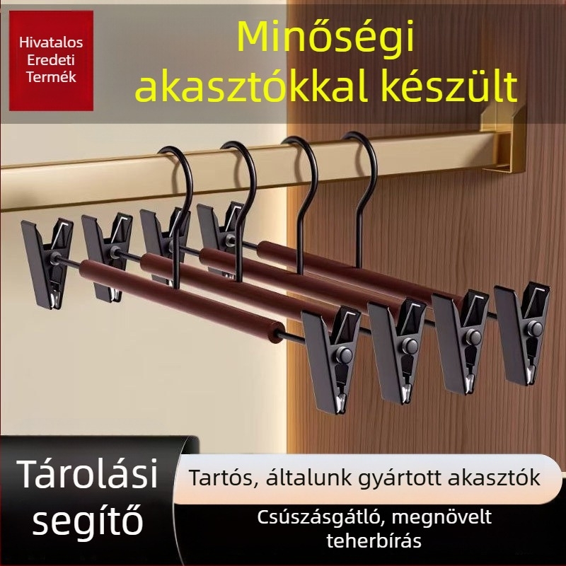 Fából készült ruhakasztó csúszásgátlóval és sarok-támaszokkal, varrat nélküli dizájn, nadrágakasztó, 50 darabos készlet
