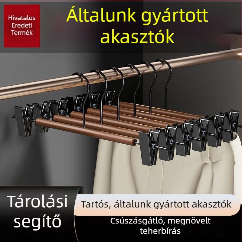 Fából készült ruhakasztó csúszásgátlóval és sarok-támaszokkal, varrat nélküli dizájn, nadrágakasztó, 50 darabos készlet