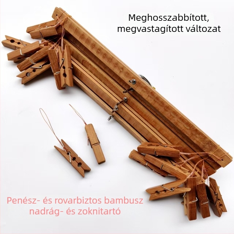 Extra-nagy karbonizált bambusz nadrágtartó négy kapoccsal, keresztezett összecsukható klipszekkel, szélálló, többfunkciós zokitartó