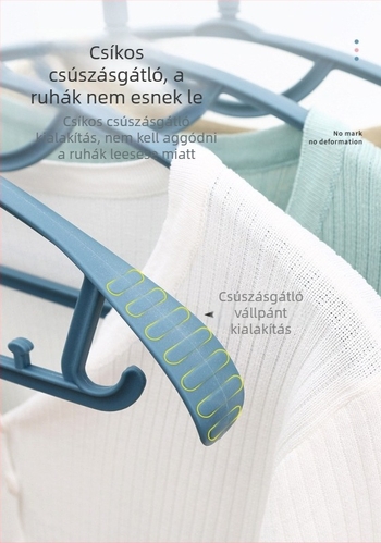 Háztartási vastagított ruhatároló a ruhák szárítására, széles vállakkal, csúszásmentes, nyommentes vállrész, varrat nélküli