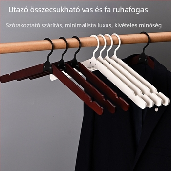 Összecsukható, multifunkciós ruhakasztó klipszel, hordozható, csúszásmentes, megerősített utazási kivitel, fa- és vasanyagból