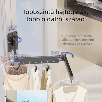 Személyre szabható összecsukható ruhaszárító állvány, fúrás nélküli falra szerelhető teleszkópos alumínium rúd, beltéri használatra