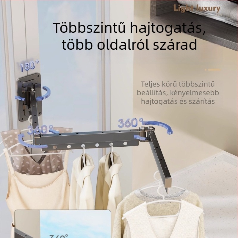 Személyre szabható összecsukható ruhaszárító állvány, fúrás nélküli falra szerelhető teleszkópos alumínium rúd, beltéri használatra