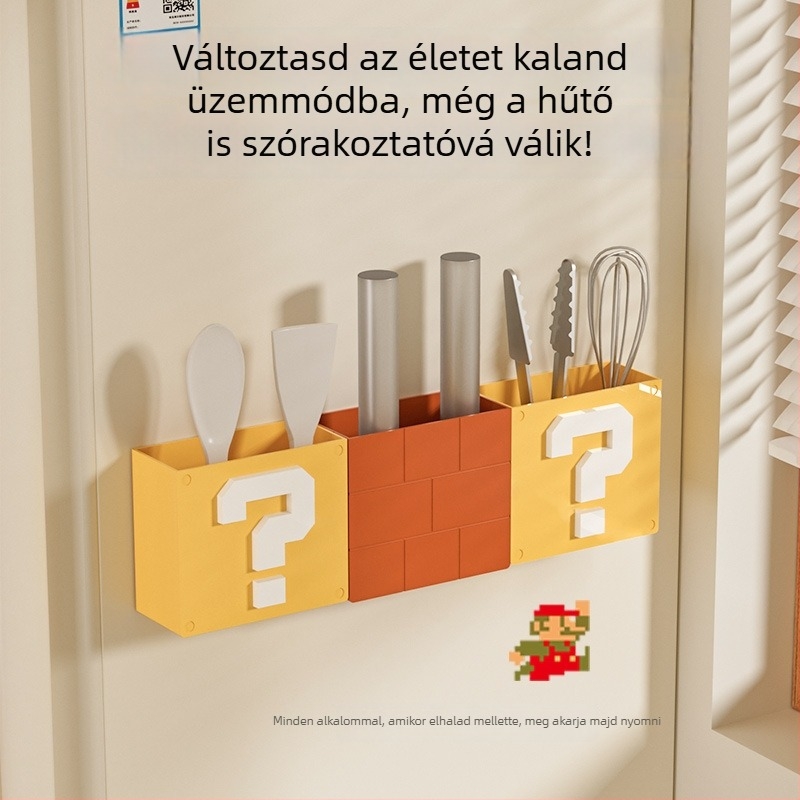 Mágneses hűtőszekrény tároló doboz, falra szerelhető konyhai rendező, ABS műanyag, kockás mintázat, modell 66