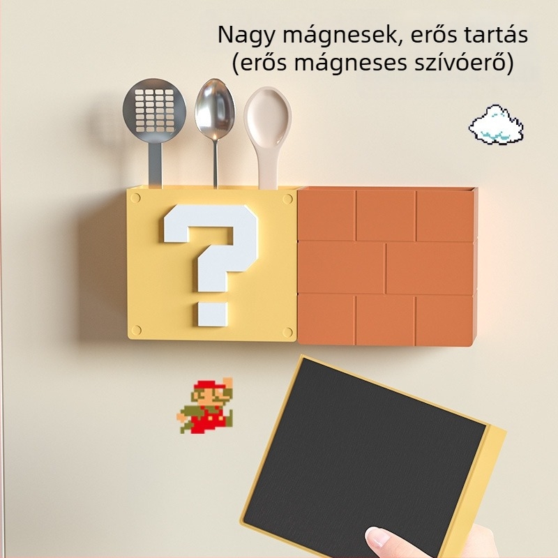 Mágneses hűtőszekrény tároló doboz, falra szerelhető konyhai rendező, ABS műanyag, kockás mintázat, modell 66