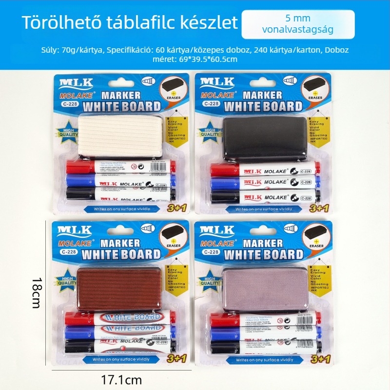 Törölhető fehér tábla marker készlet radírral, irodai és oktatási célra, nagy kapacitás, sima írás