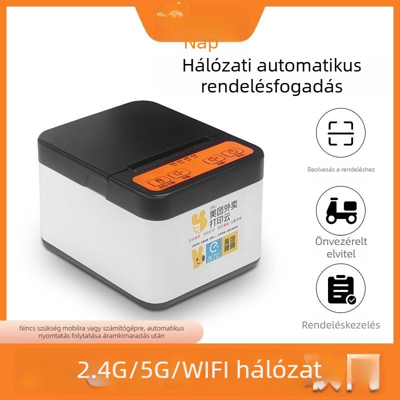 Termikus nyomtató elvitelre rendelésekhez Wi‑Fi‑vel, USB‑vel, Android/iOS kompatibilis, 58 mm-es nyomtatási szélesség, automatikus rendelés-fogadás, hangutasítások