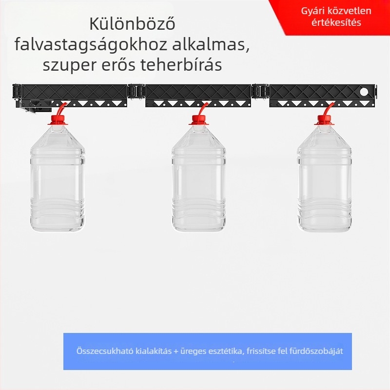 Fúrás nélküli, falra szerelhető összecsukható zuhanyfüggönyrúd, rejtett kivitel, beltéri ruhaszárító
