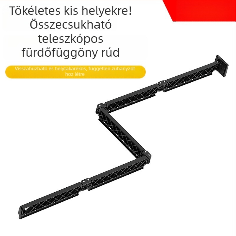 Fúrás nélküli, falra szerelhető összecsukható zuhanyfüggönyrúd, rejtett kivitel, beltéri ruhaszárító