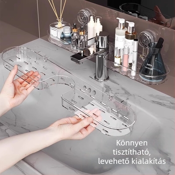 Szívókorongos fürdőszobai tároló mosdó és tükör elé – falra szerelhető polc