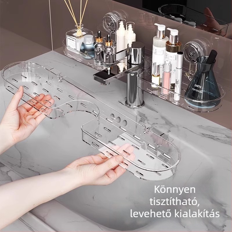Szívókorongos fürdőszobai tároló mosdó és tükör elé – falra szerelhető polc