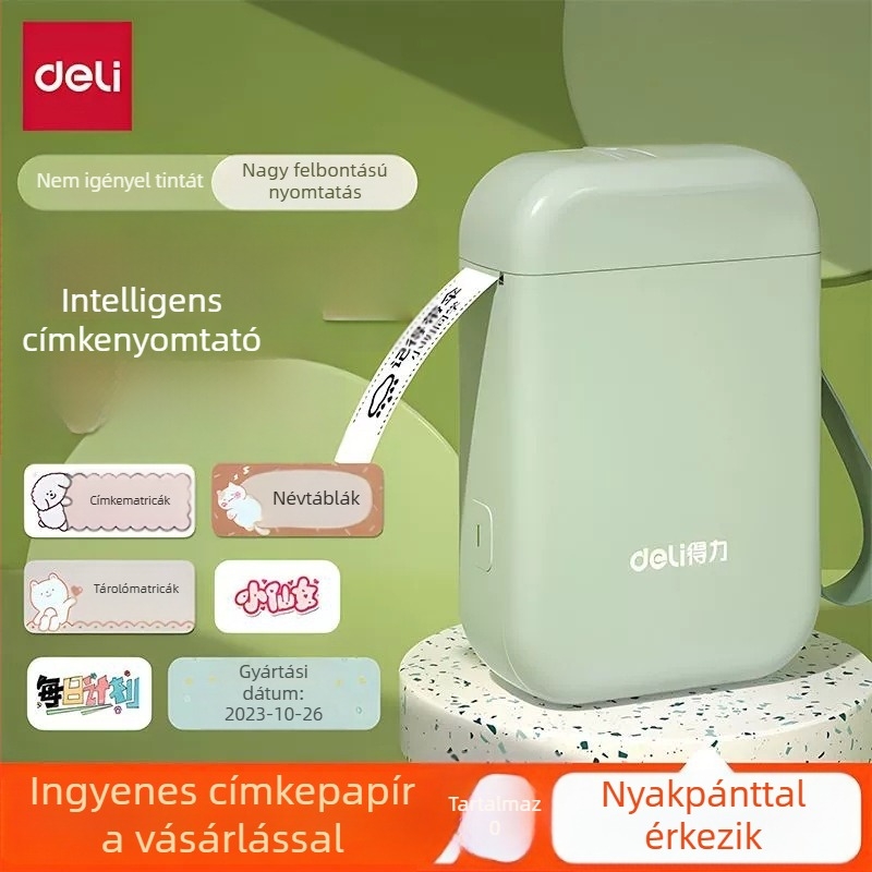 Deli Q1A címkenyomtató, kompakt Bluetooth hőnyomtató otthoni használatra, tintamentes címkenyomtató