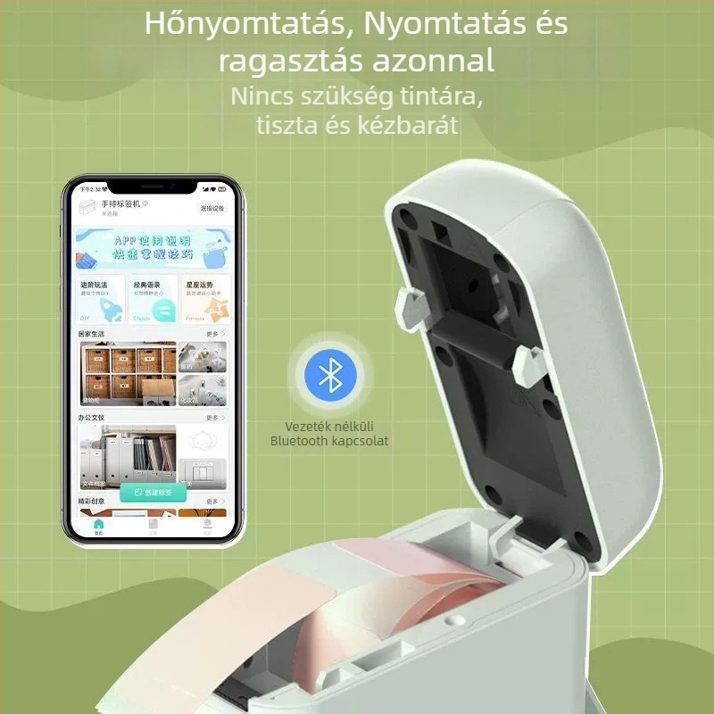 Deli Q1A címkenyomtató, kompakt Bluetooth hőnyomtató otthoni használatra, tintamentes címkenyomtató