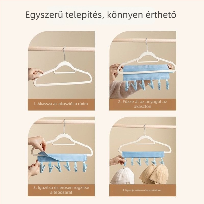 Hordozható textilből készült összecsukható ruhafogas utazásokhoz és üzleti utakhoz, szállodai használatra, ruhaszárító csipesz 27R