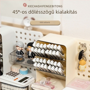 Perforált paneles tároló doboz, kártya kiállítási polc, asztali rendező nagy kapacitású tolltartó