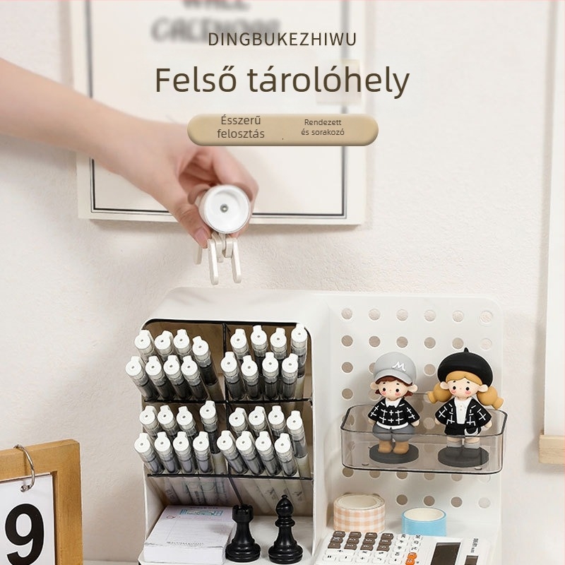 Perforált paneles tároló doboz, kártya kiállítási polc, asztali rendező nagy kapacitású tolltartó