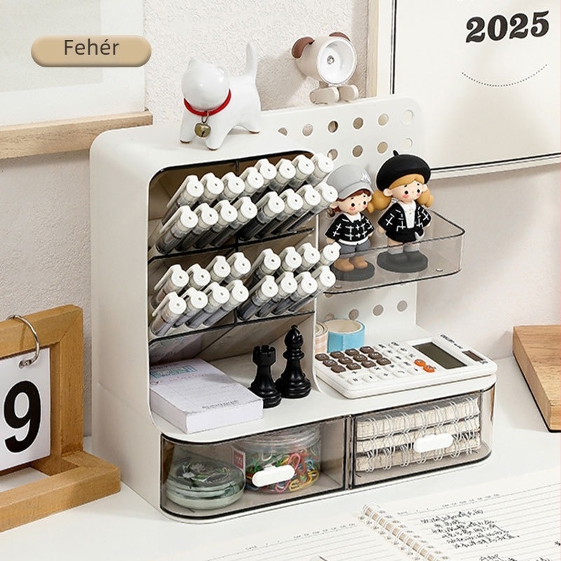 Perforált paneles tároló doboz, kártya kiállítási polc, asztali rendező nagy kapacitású tolltartó