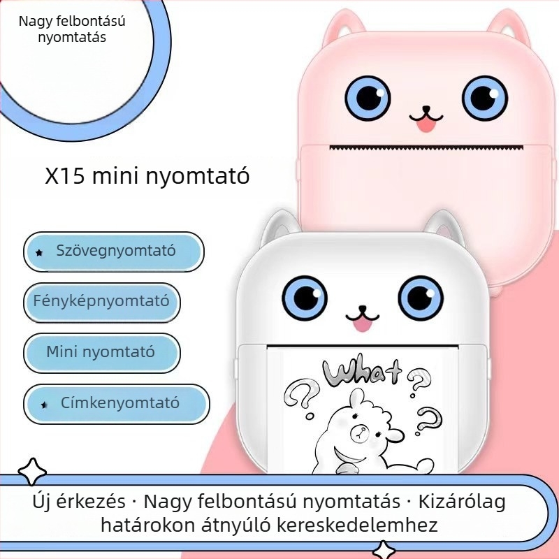 Mini hordozható Bluetooth termikus nyomtató gyerekek fotóihoz és címkékhez, mobilalkalmazással kompatibilis, 57 mm-es nyomtatási szélesség