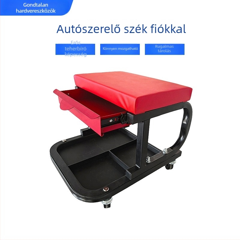 Mozgatható munka szék fiókokkal és univerzális kerekekkel, műhelyi javító szék, többfunkciós