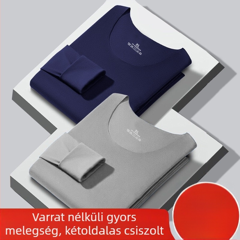 Férfi fleece-szével bélelt hosszú ujjú aláöltözet felső, karcsúsított szabás, egyszínű, őszi–téli meleg