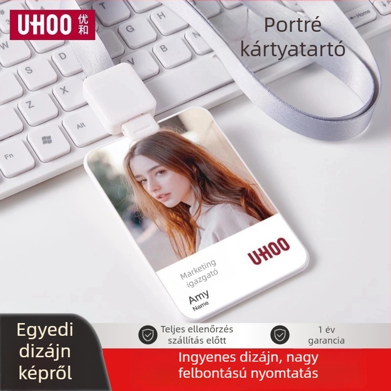Youhe 5552 portré kártyatartó visszahúzható nyakpánttal és mintázott jelvény-tokkal