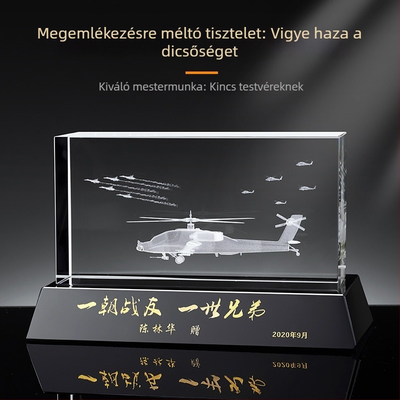 3D lézergravírozott kristálytrofea veteránok számára – emlék ajándék bajtársaknak