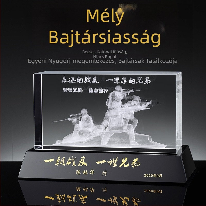 3D lézergravírozott kristálytrofea veteránok számára – emlék ajándék bajtársaknak