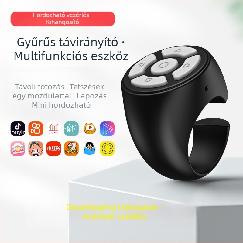 Bluetooth gyűrűs távirányító okostelefonhoz, intelligens gombbal oldalankénti görgetés és fényképezés, hordozható, vezeték nélküli